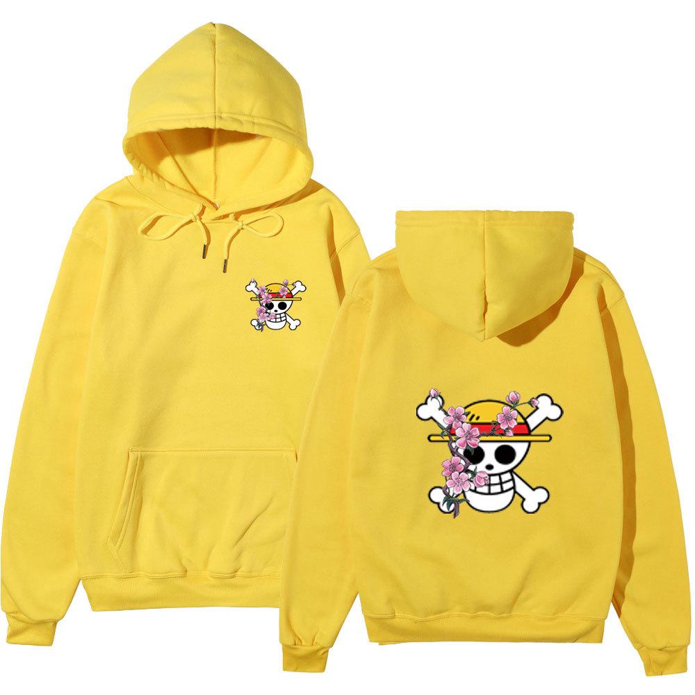 Anime One Piece Straw Hat Pirates Cherry Blossom Hoodie, Front Back Double Sided Print Pullover Sweatshirt for Men Women