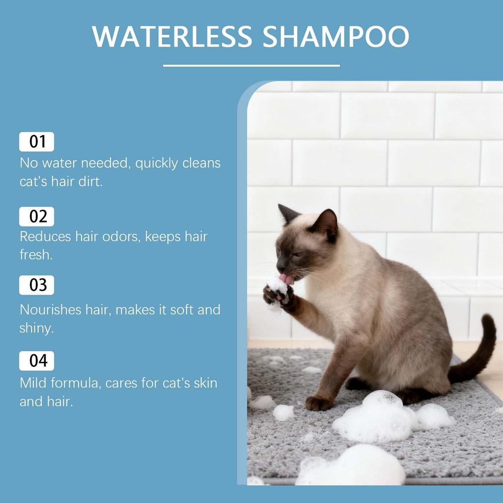 EELJOY Cat Dry Shampoo Waterless Foam Cleaner – Gentle Deodorizing Pet Grooming for Smooth Coat, Portable No-Rinse Cleaner