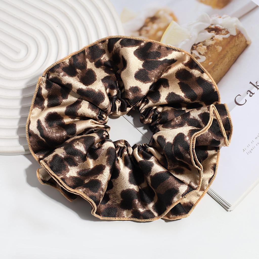 Fashionable Leopard Print Double-layer Large Intestine Headband Hair Accessory, Retro Low Ponytail Headband, Floral Leather Band