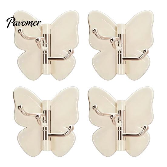 Peel And Stick Wall Hook 4PCS Butterfly Rotating Self Adhesive Hook, 3-Hook 270° Swivel Design, No Drill Mount Storage Hooks, for Hanging Towels Keys