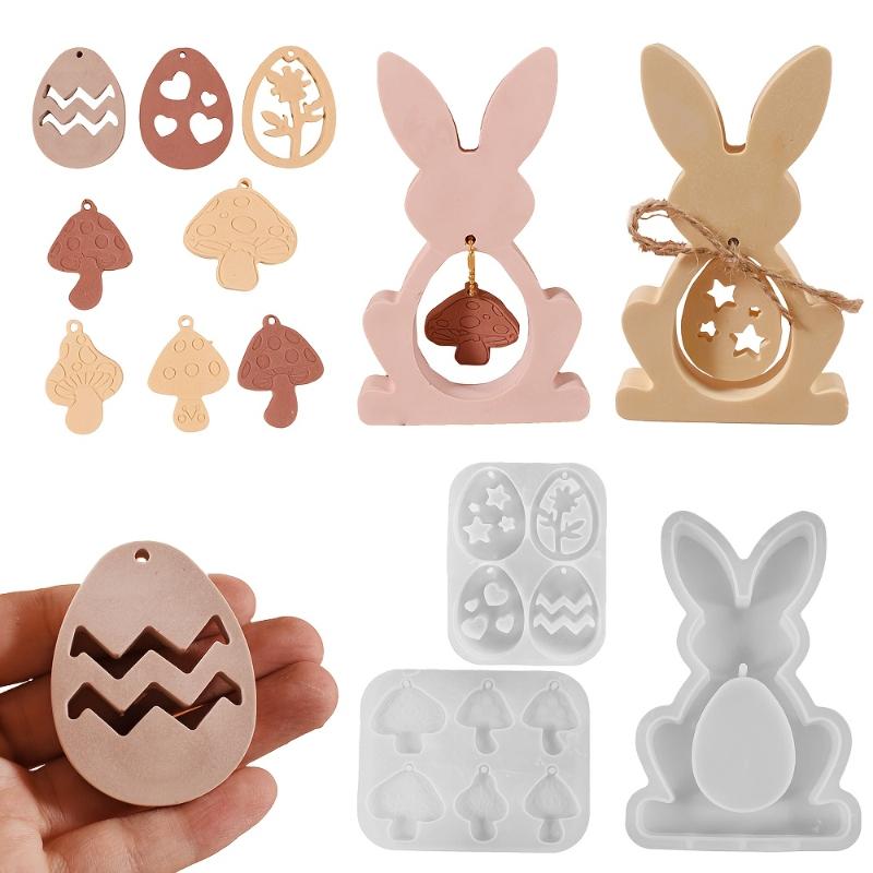 3D Easter Silicone Molds | Bunny, Egg, Mushroom Shapes for Resin and Plaster Casting | for create Hanging Decor Figurines