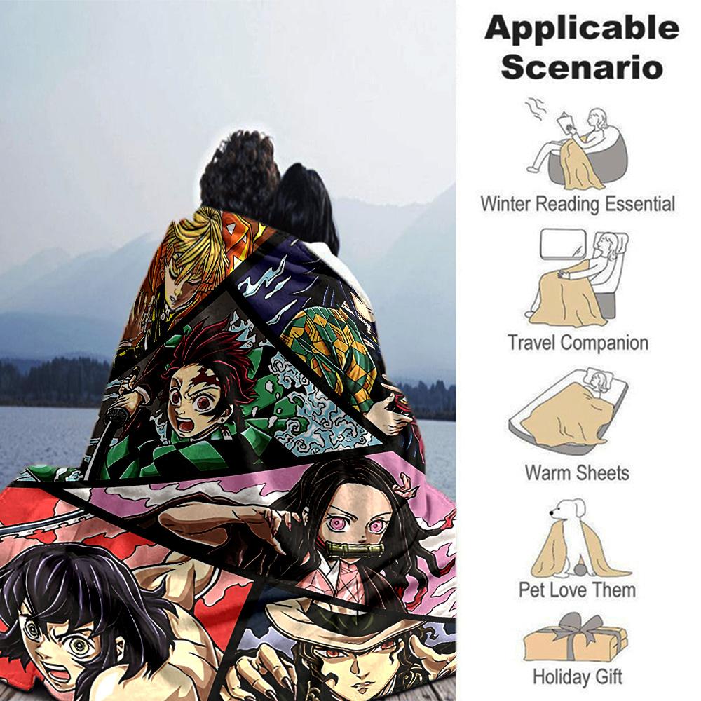 Demon Slayer Characters Flannel Blanket Super Soft Warm Cozy Blanket For Sofa Bed Office Travel Allseason Home Decor Gift