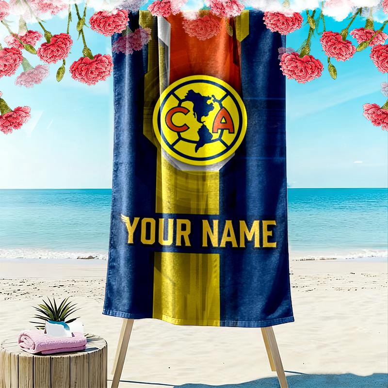Custom Name Club Amrica Print Beach Towel, Large Soft Quick Dry Towel for Beach Camping Swimming
