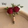DIY Craft Dried Flowers Flower Boutonniere, Preserved Wedding Corsage, Rustic Natural Dry Retro Style Boutonnieres Brooch Pin for Groom Bride
