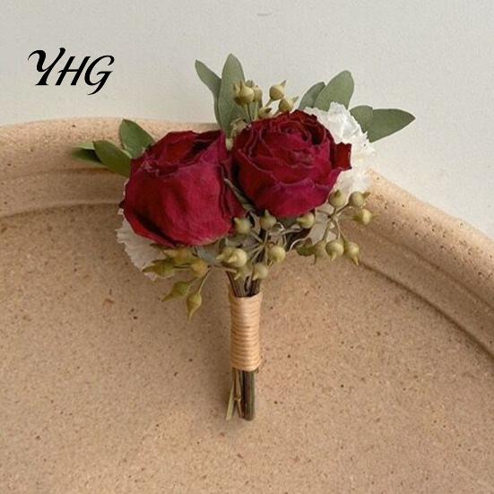 DIY Craft Dried Flowers Flower Boutonniere, Preserved Wedding Corsage, Rustic Natural Dry Retro Style Boutonnieres Brooch Pin for Groom Bride