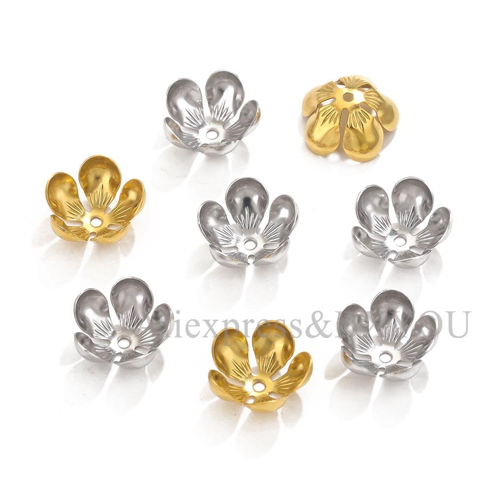 50pcs Stainless Steel Flowers Base Connector Bead Cap Charms Setting DIY For Jewelry Making Components Findings Accessories