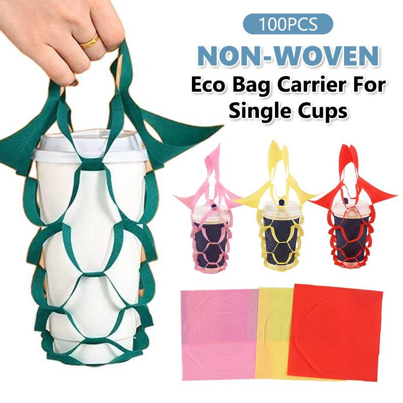 Portable Non Woven Water Cup Holder Reusable Milk Tea Beverage Tote Bag for Work Travel and Restaurant Use