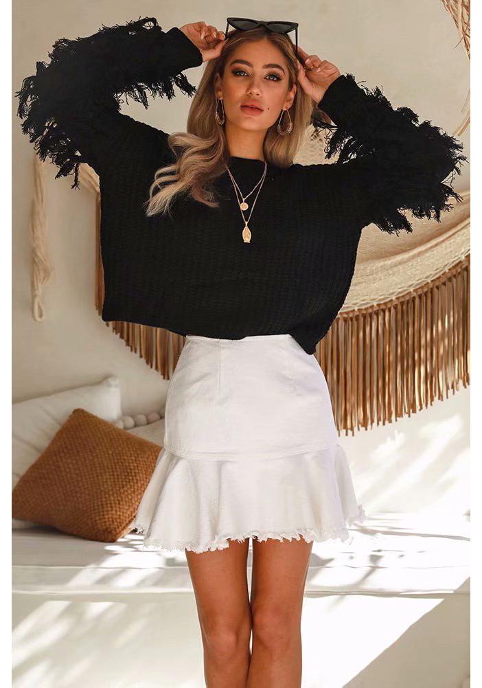 Women's Loose Knit Tassel Sweater - Long Sleeve European American Style