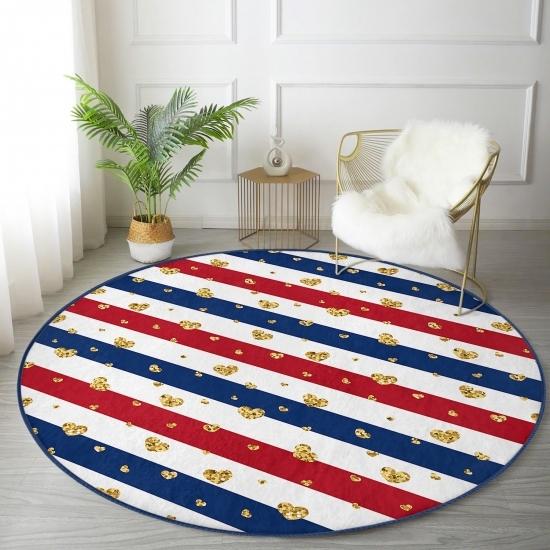 

Gold Detailed Heart Pattern Digital Printed Modern Colorful Bathroom Washable Non-Slip Base Round Carpet On White Background Deymend