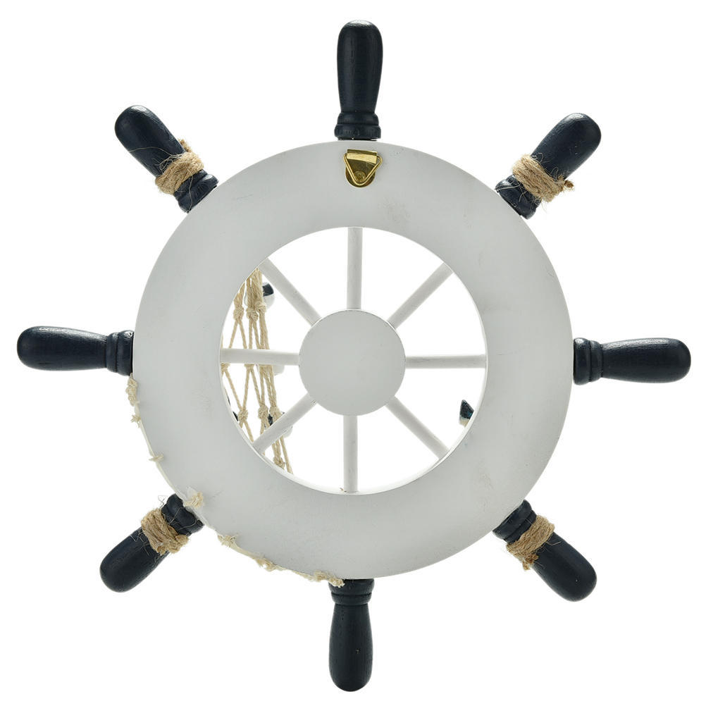 1 Pcs 9 Inch Blue White Beach Wooden Boat Ship Rudder Net Wall Decoration