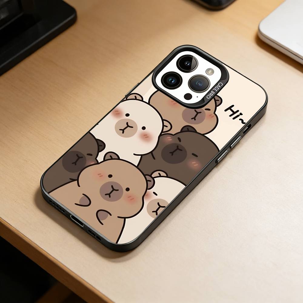

Cute K-Kawaii Capybara Phone Case For iPhone 17,16,15,14,13,12,11 Plus,Pro Max,XS,Colorful Silver Phone case Funda Cover iPhone13PRO