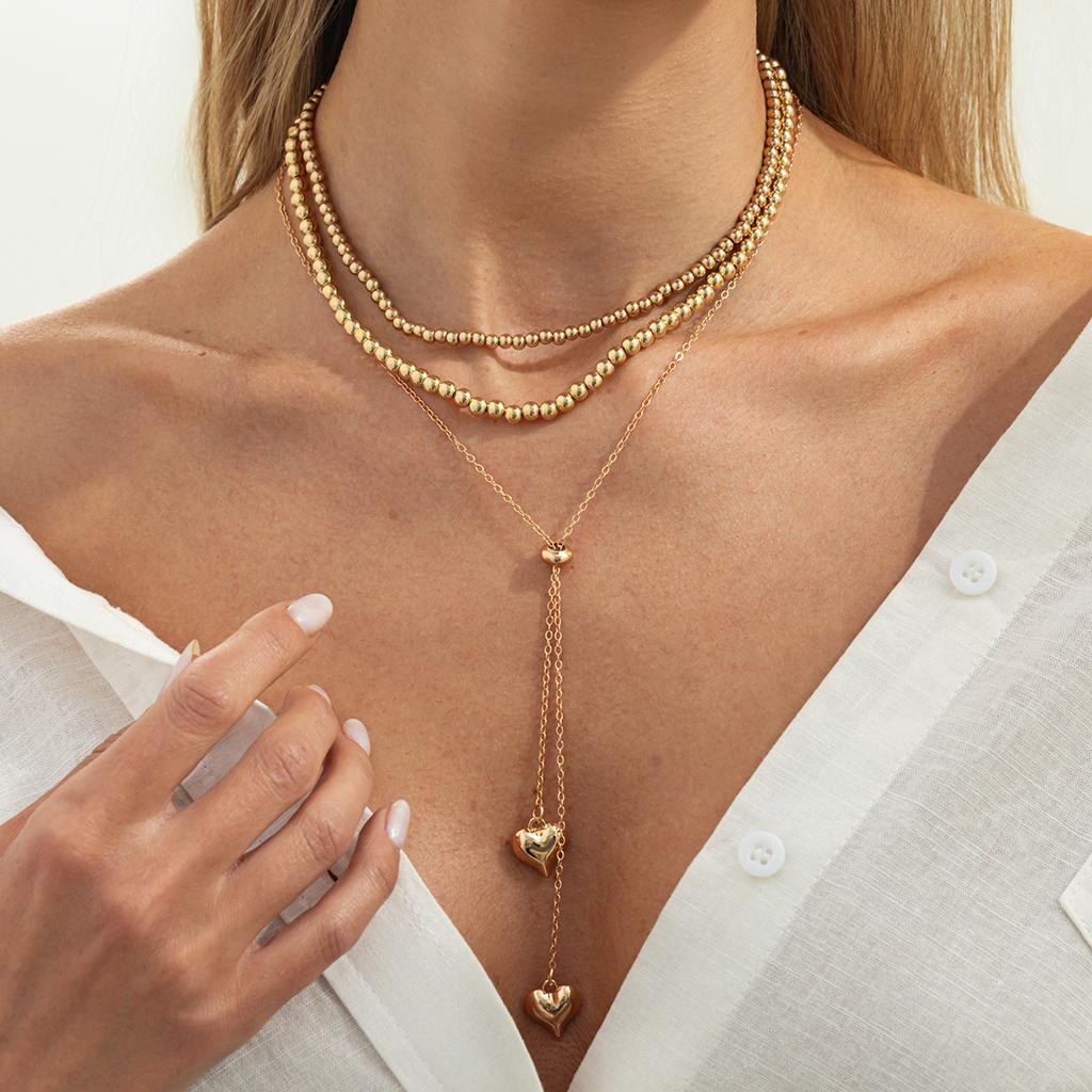 Ingemark Vintage Metal Heart-Shaped Pendant Necklace for Women Trendy Creative Bead Chokers Chain 2026 New Couple Jewelry Gifts
