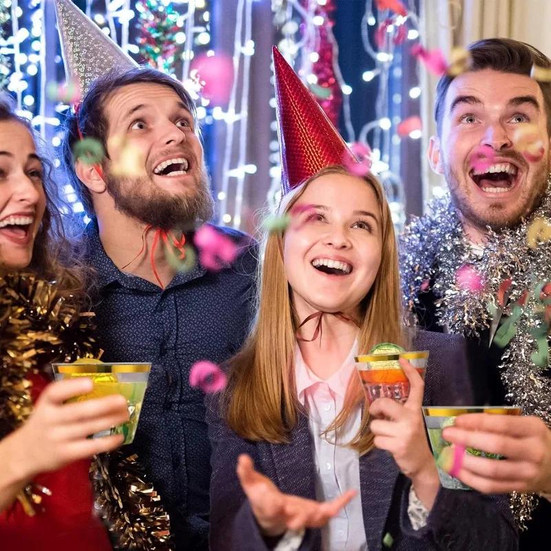 50Pcs Party Plastic Glasses 9OZ Gold Rim Reusable Party Cups Glitter Drink Cup Elegant Party Wine Glasses for Cocktail Champagne