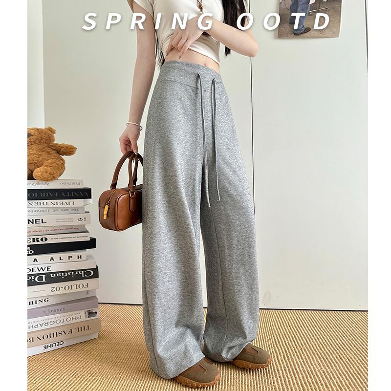Gray Glutinous Rice Pants Women's Pants New High Waist Drape Straight Casual Pants Loose Lazy Wide Leg Pants
