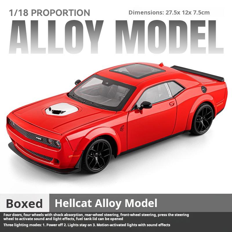 RKJ1  1:18 Dodge Hellcat Alloy Car Model Meow Sound Steering Function American Muscle Sports Car Pull Back Collectible Decoration красный