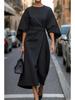 Damen 2026 Elegantes einfarbiges Taillengürtel Fledermausärmel Langes Kleid für Freizeit und formelle Anlässe