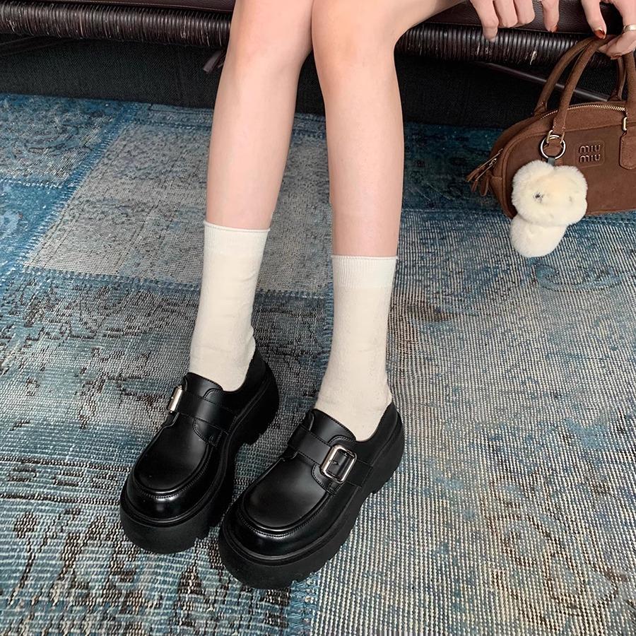 Velcro thick heel platform small leather shoes women's 2025 autumn and winter new British style retro JK single shoes heightening loafers
