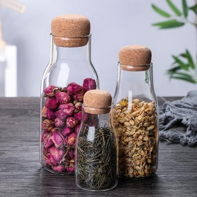 150ML/300ML/600ML Glass Food Storage Container with Cork Lids Large Capacity Sealed Glass Bottles Pot Jar for Kitchen Organizer