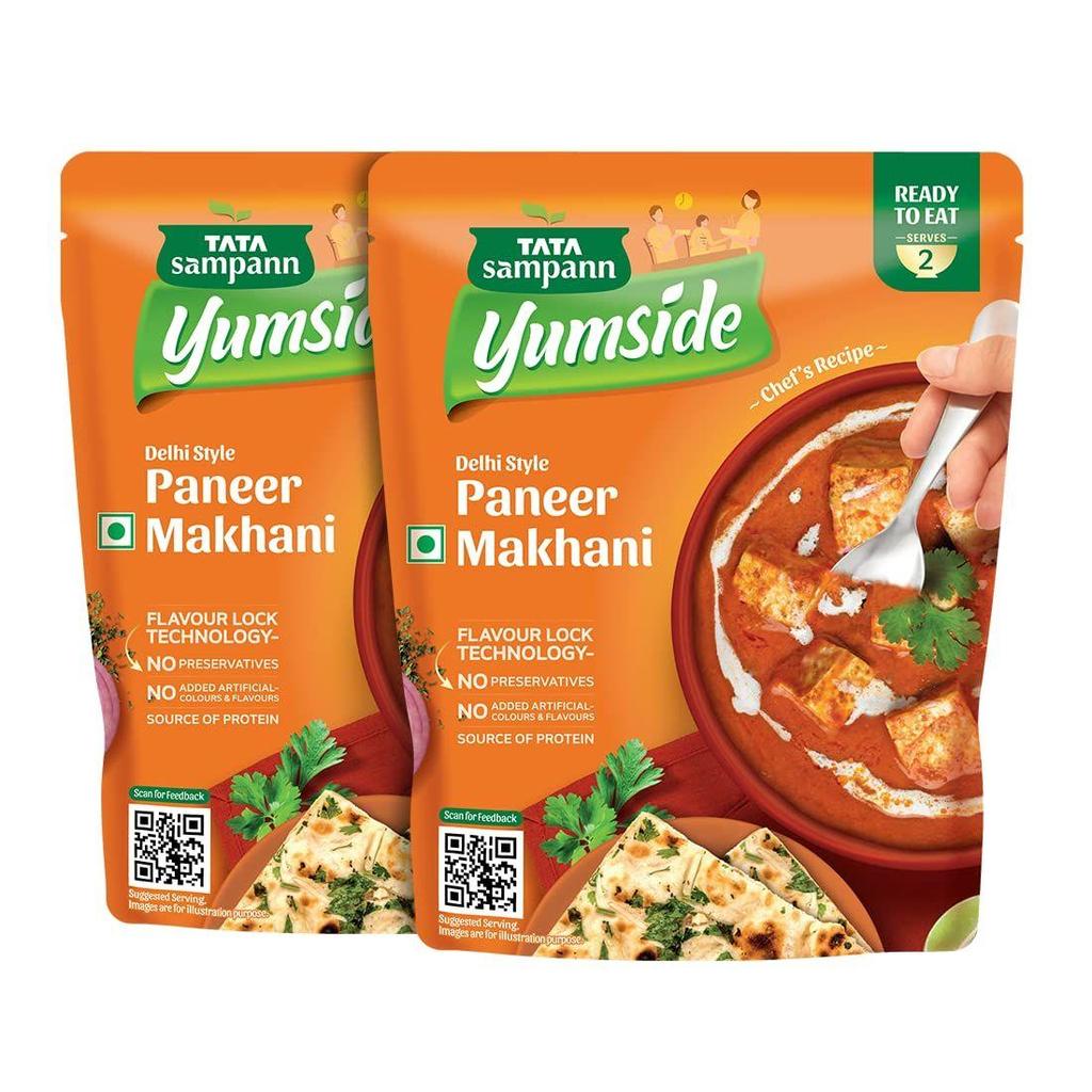 Tata Sampann Yumside Delhi Style Paneer Makhani | Ready To Eat Meal | Heat In 60 Secs I Serves 4 Pax | Pack of 2 | 285g X 2