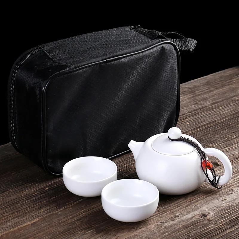 

Portable Ceramic Teaware Set Chinese Kung Fu Set Pot Traveller with Bag Gaiwan Cups of Ceremony