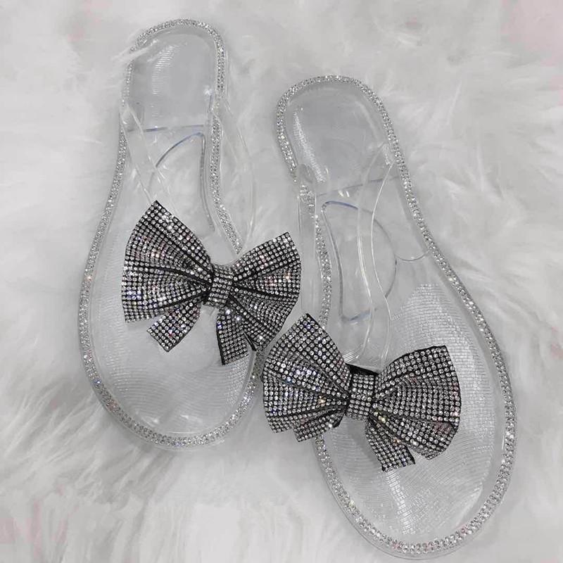 

2024 сандалии на плоской подошве MS, новые весенне-летние шлепанцы большого размера, женские пляжные тапочки с бантом и стразами для отдыха на открытом воздухе, размер 36-42 36 чистый