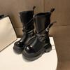 New Mid-Leg Boots For Fall Fashion Front Zip Metal Buckle Platform Non-Slip Block Heel Shoes