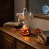Unique Holiday Gift for Kids Swirling Ghost Pumpkin Yard Lamp, Lighted Spooky Statue, Warm LED Outdoor Artistic Resin Craft Figurine Decor,