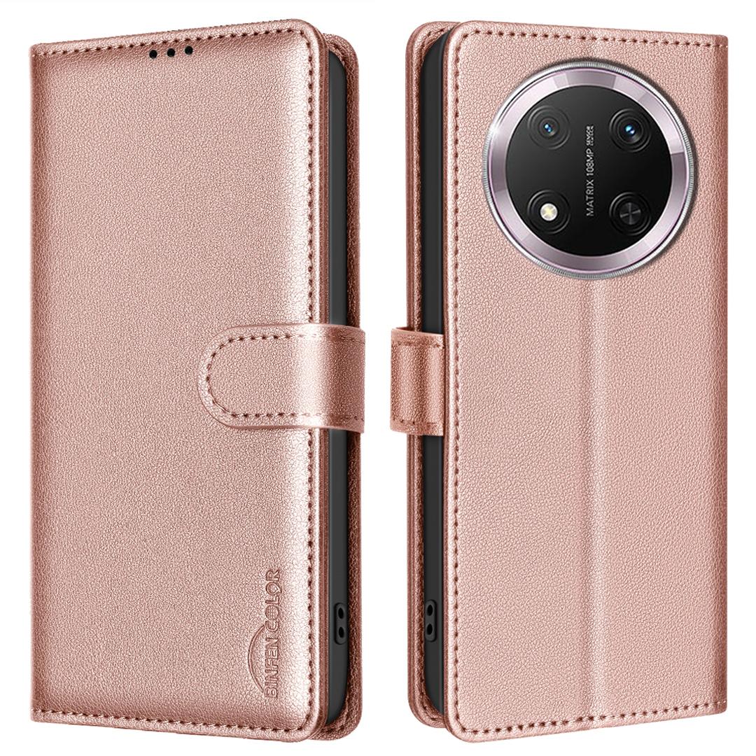 

BINFEN COLOR BF32 For Honor Magic7 Lite 5G/X9c 5G/X60 Pro 5G Leather Case Wallet RFID Blocking Phone Cover Rose Gold