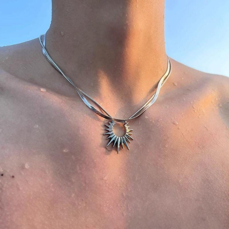 Titanium Steel Necklace Daily Wear Sun Layered Choker for Women Girl Party