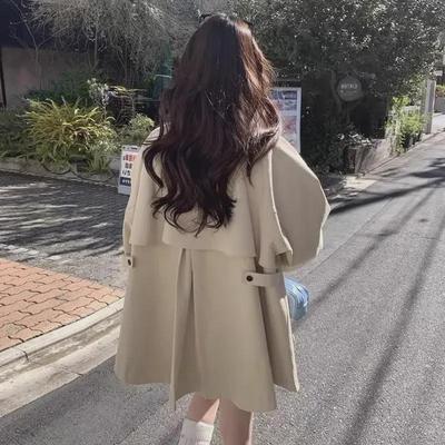 Korean Chic Retro British-Style Stand-Up Collar Loose Long-Sleeve Windbreaker for Women