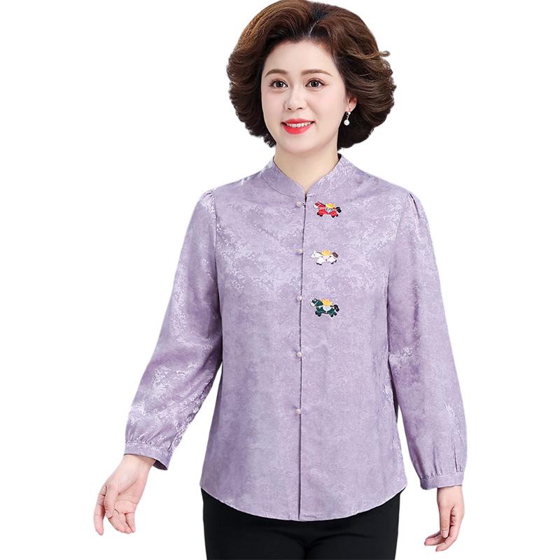 Elegant Spring 2026 Wedding Set: Stylish, Long-Sleeved Blouse for Mothers and Mother-in-Laws - Perfect for Middle-aged and Elderly Women