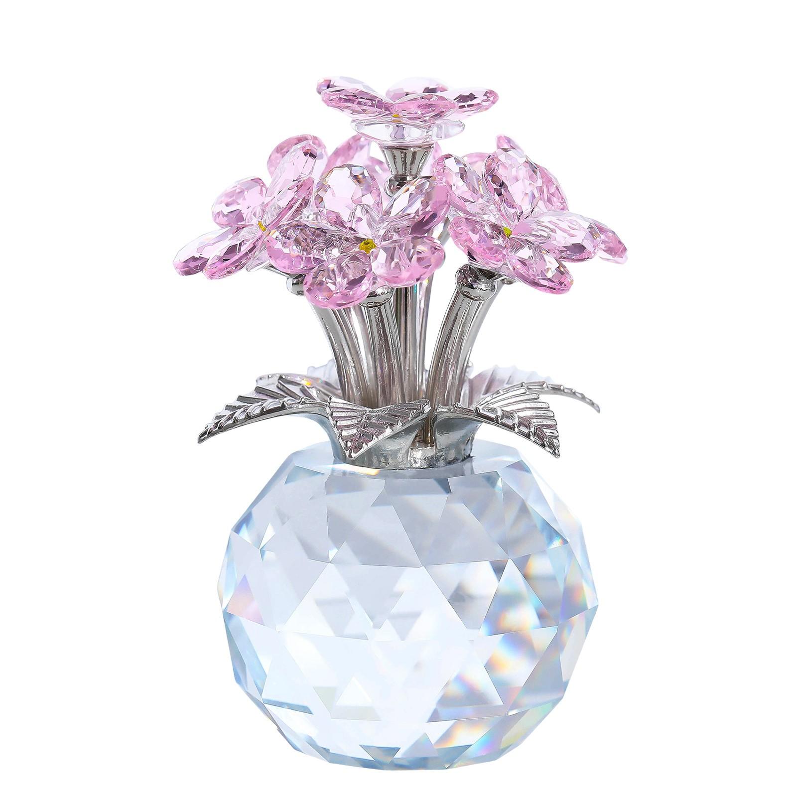 

Crystal Bouquet with Round Vase Figurines Gifts for Women Glass Bouquet Ornament Romantic Gifts Table Centerpiece Home Decor One Size розовый