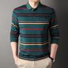 Men's Autumn Striped Long-Sleeve Collared Shirt - Loose Fit for Middle-Aged & Elderly