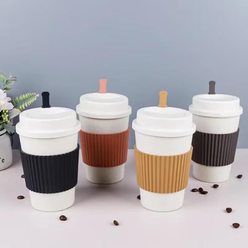 1/2/4KS Zesílený hrnek na kávu s víčkem, hrnek se slámkou na kávu, jednoduchý hrnek na mléko ze pšeničné slámy, zesílený námořnický hrnek, vhodný pro přátele