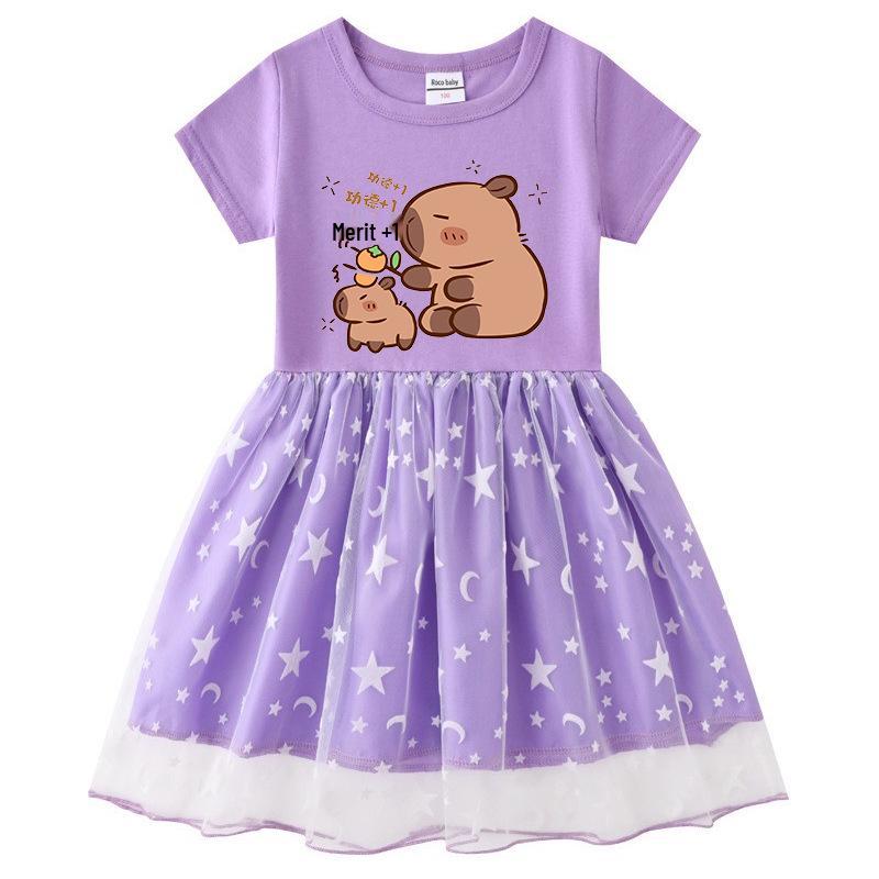 Kids' Korean Style Rainbow Sequin Princess Dress with Mesh Pleats - Short Sleeve for Summer, Long Sleeve for Spring/Autumn