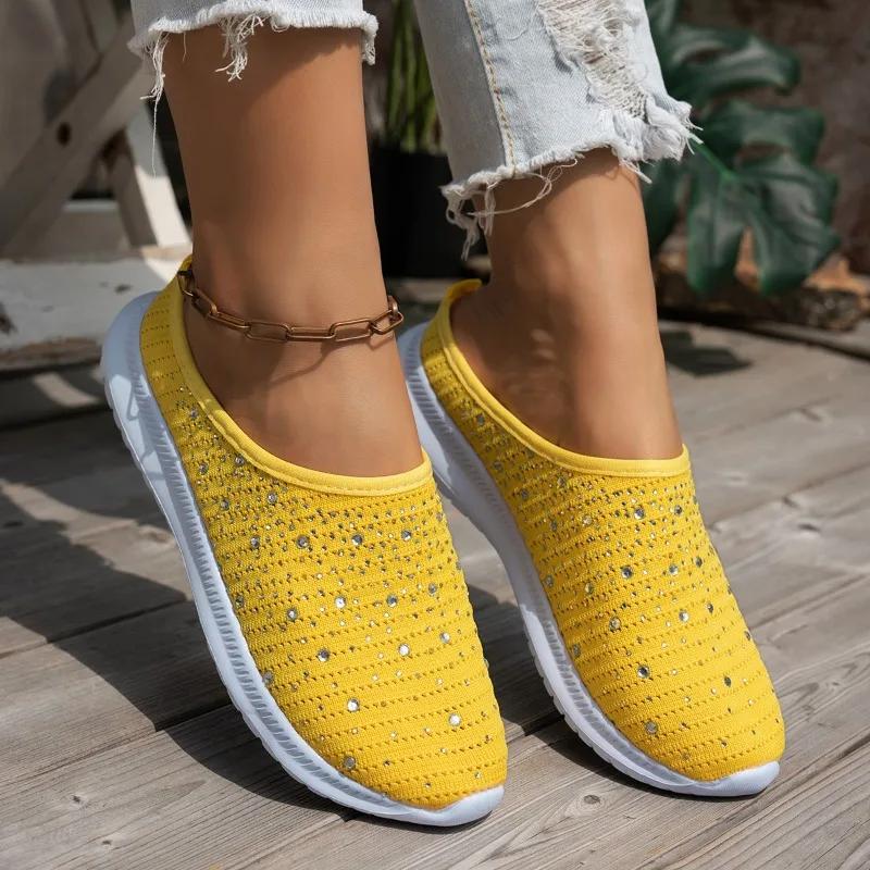 Fashion Plus Size 2025 Summer Mesh Women's Closed Toe Slippers Hot Sale Crystal Light Breathable Sandals Outdoor Casual Daily Slippers