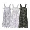 Kaslead New Arrival Women's Fashion Style Fashion Printed Square Collar Flared Sling Midi Dress 1287798