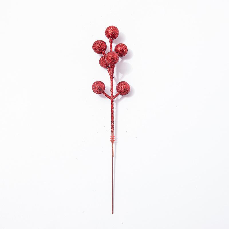Artificial Red Christmas Picks (7 Stems) with Gold Glitter for Holiday Tree Decorating and Festive Accessories