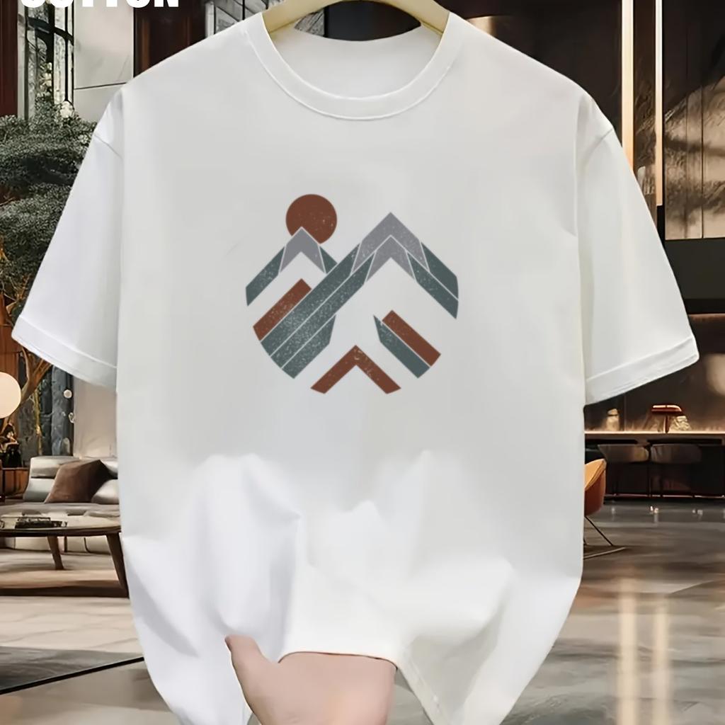 womens Cotton Geometric Mountain Print TShirt Soft Breathable Regular Fit Casual Tee for Summer women Clothing Comfortable