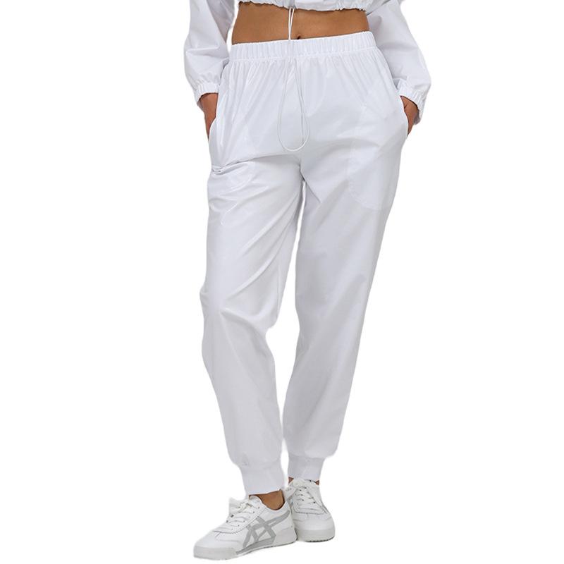 Kadın Parlak Metalik Jogger Pantolon Günlük Yüksek Bel Harem Pantolon Holografik Hip Hop Pantolon Sokak Giyim