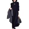 Semi-turtleneck with coat temperament dress women's autumn and winter medium and long loose and thin solid color knitted sweater skirt