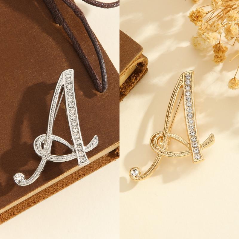 2Pcs  Full  Encrusted Gold And Silver Alphabet Letter Brooches Pins Minimalist Clothing Jewelry Accessory