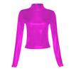 Womens Shiny Long Sleeve T-shirt Fashion Metallic Mock Neck Slim Fit Tops Party Clubwear