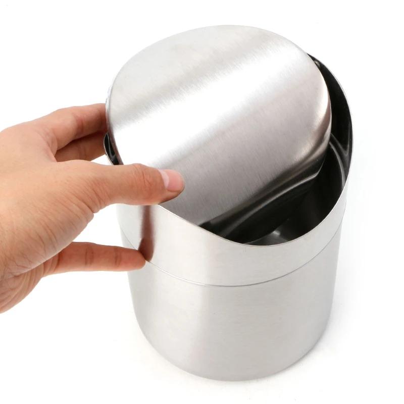 Stainless Steel Desk Trash Bin Countertop Waste Can With Swing Lid 1.5 L Mini DustBin