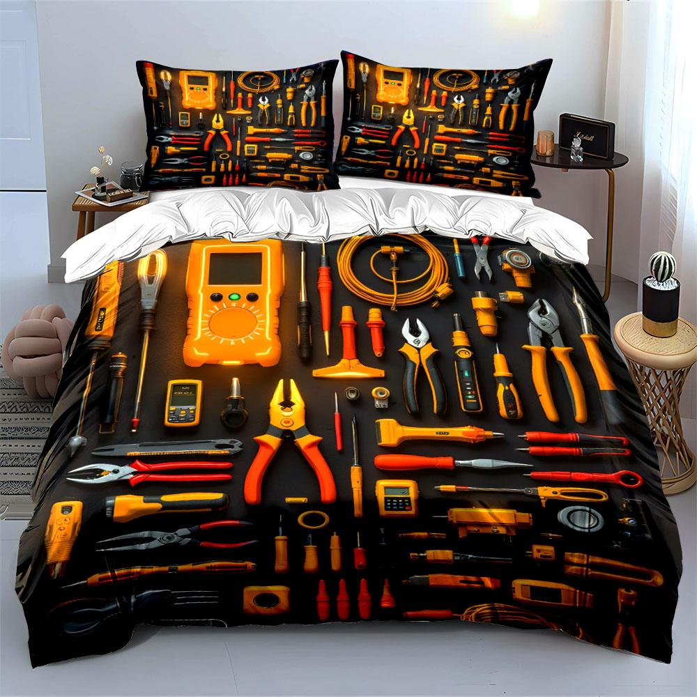 "Electrical Tools Set for Repairs" Soft Skin-Friendly Bedding Set Includes 1 Duvet Cover And 2 Pillowcase, Gift