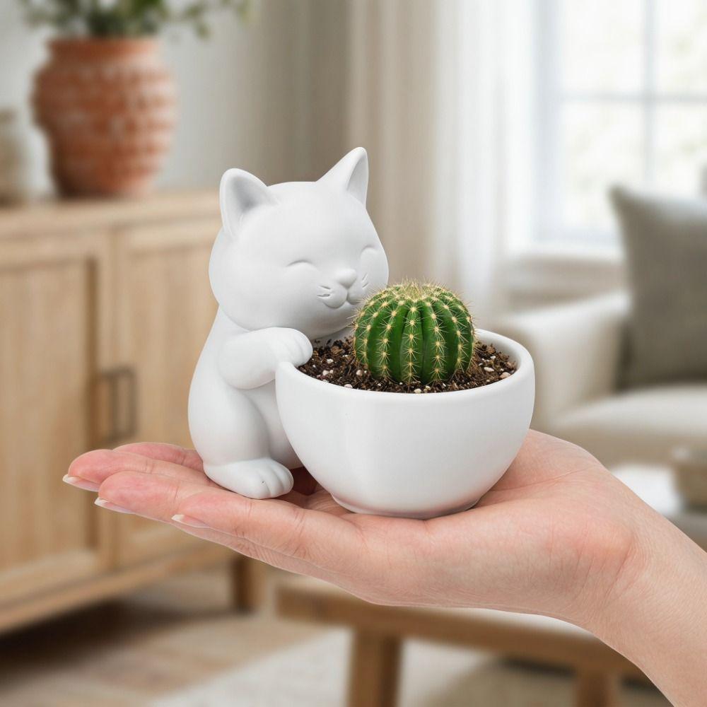 Garden Decor Cat-Shaped Planter Pot Ornaments Cacti Plant Pot Cute Succulents Pot Desk