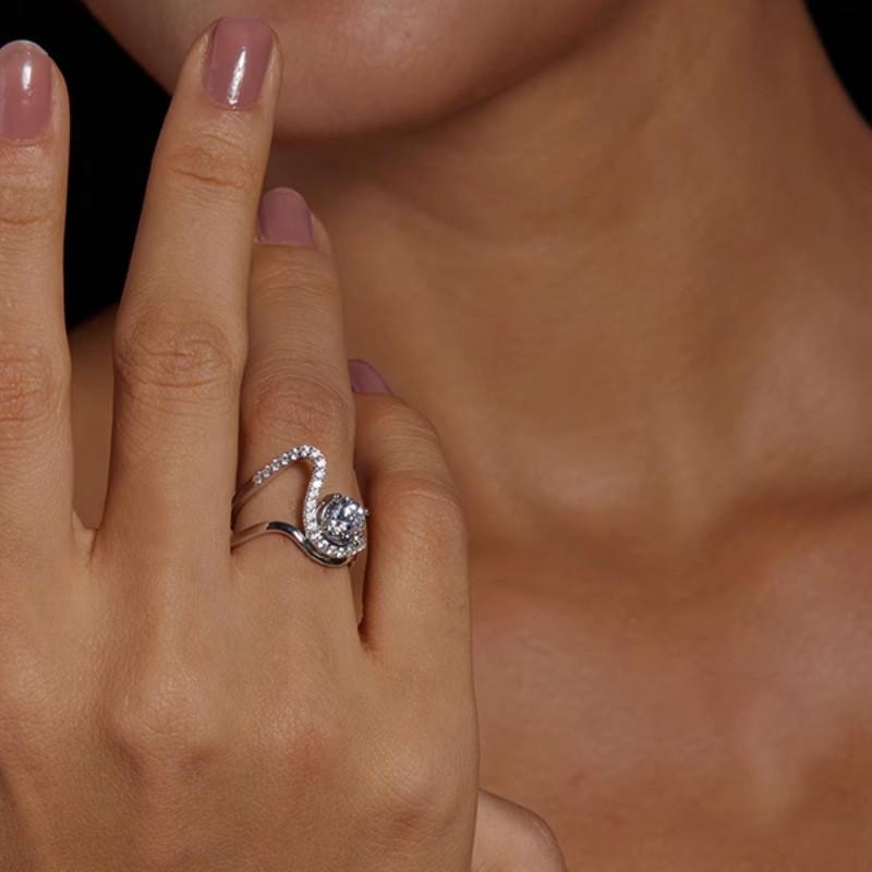 Wave Modern Retro Design Geometric Zirconia Ring Adjustable For Fashionforward Women