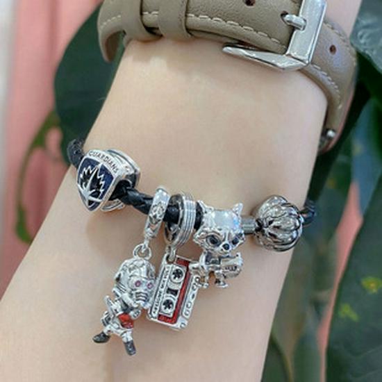 Bracciale Charm Daruma Rosso in Argento Sterling 925 per Donna - Perla di Cartone Animato Auspicioso