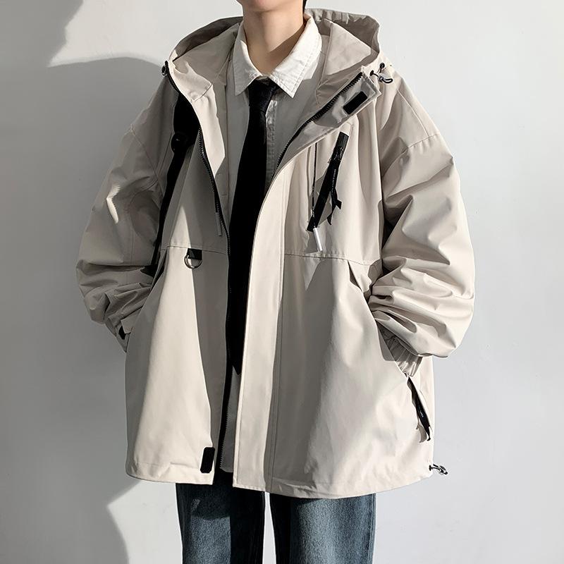 Autumn Hooded Jacket Teenager Male Student Loose Zipper Workwear Jacket Simple Outdoor Casual Jacket