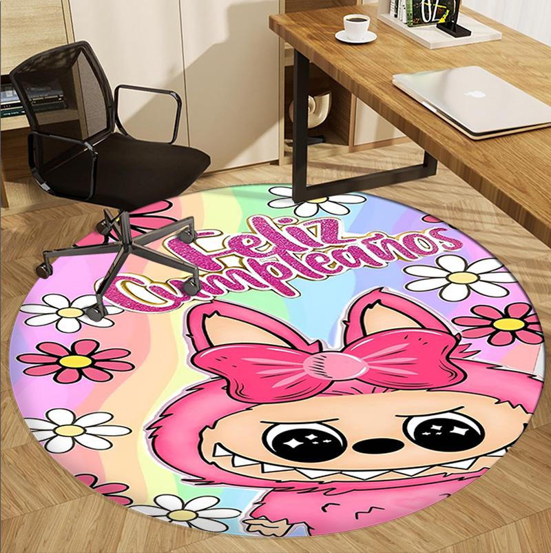 Labubu Pattern Round Rug, Indoor/Outdoor Mat, for Picnic, Gameroom, Bedroom, Office, Living Room, Home Decor Carpet, Birthday Gift